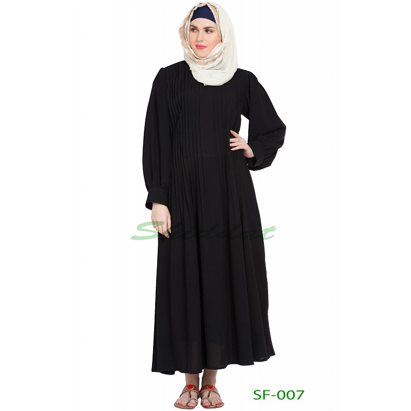 pleated abaya in black color A line design pleated Burqa online in
